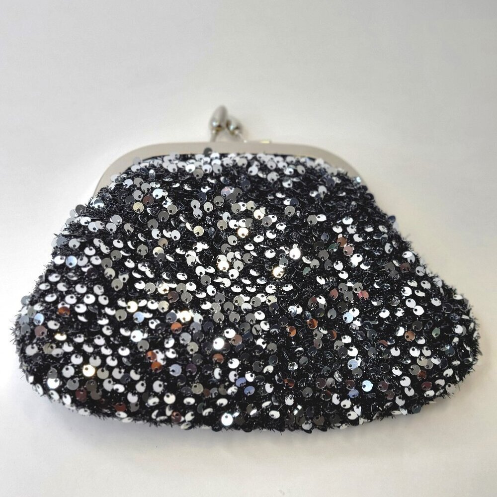 Silver Sequin Clutch Purse Evening Glitter Cocktail Purse Black Crossbody Clutch